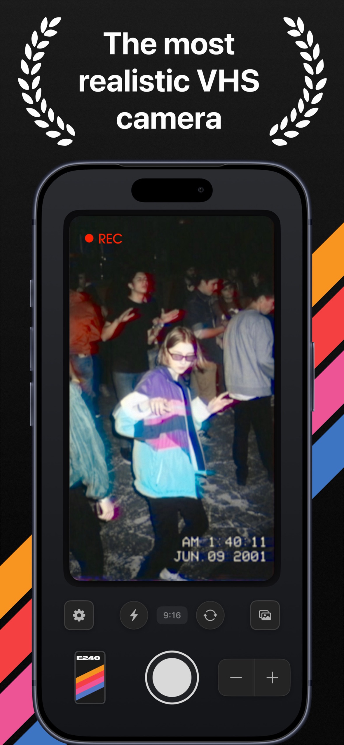 E240 app screenshot — the most realistic VHS camera