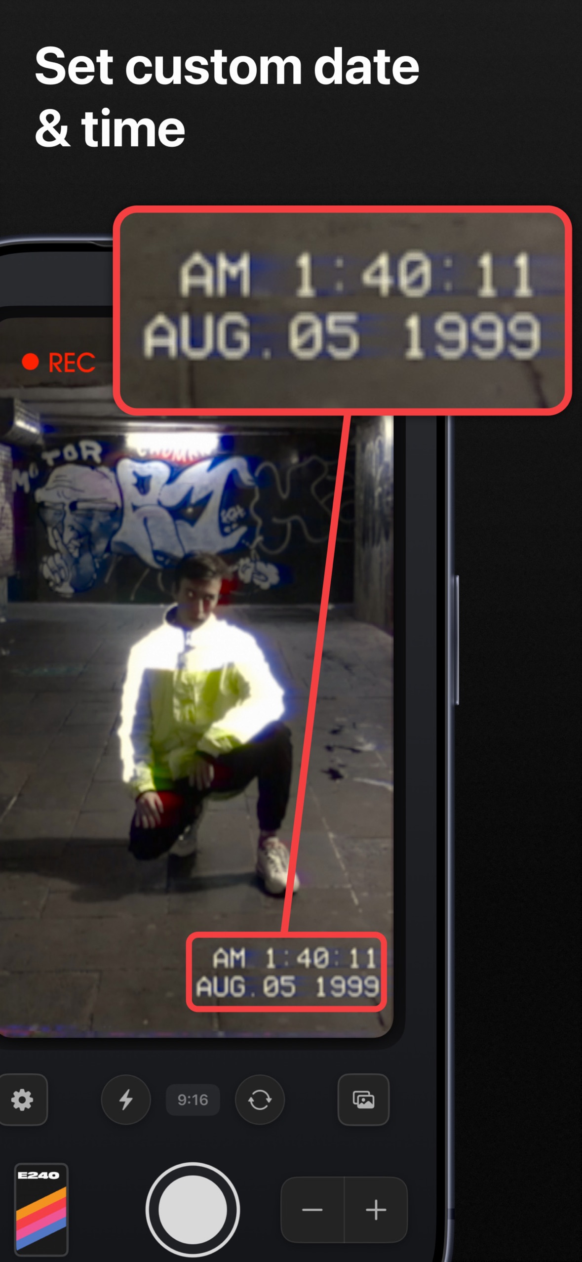 E240 app screenshot — VHS recording interface